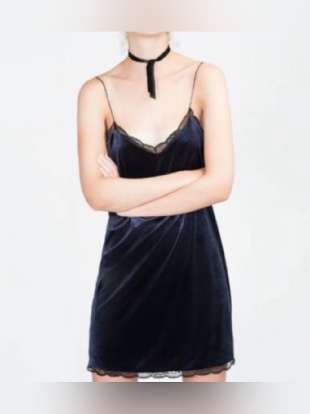Zara Midnight Blue Velvet Lace Slip Lingerie-Style Dress